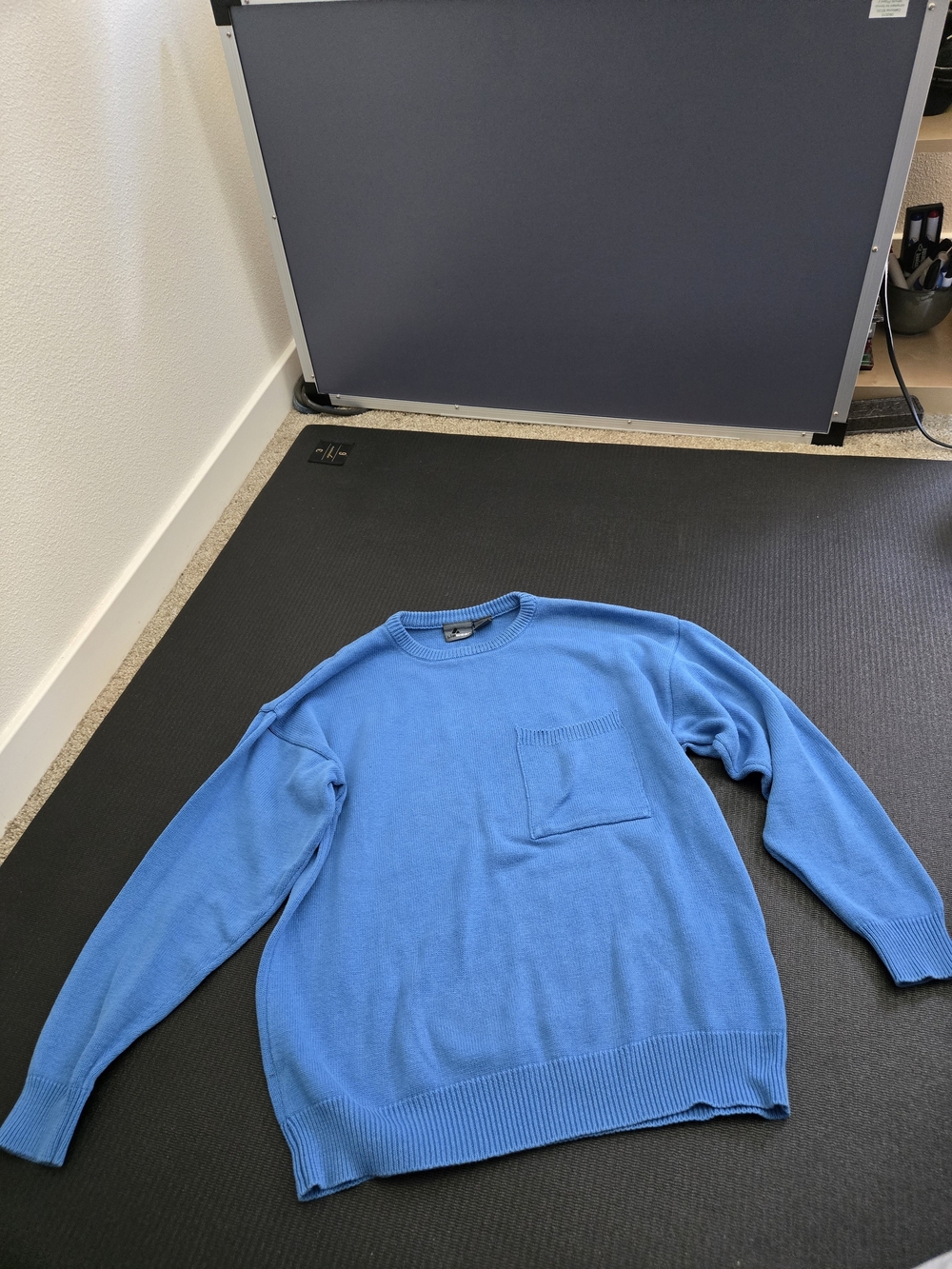 Men's Blue Crewneck Sweater with Chest Pocket